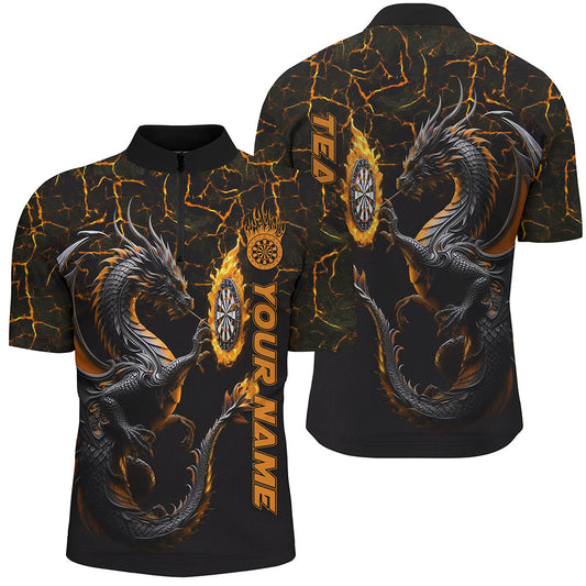 Individuelles Orange Big Dragon Herren Shirt mit Viertelreißverschluss, Dartboard Dart Team Trikot TDM2208