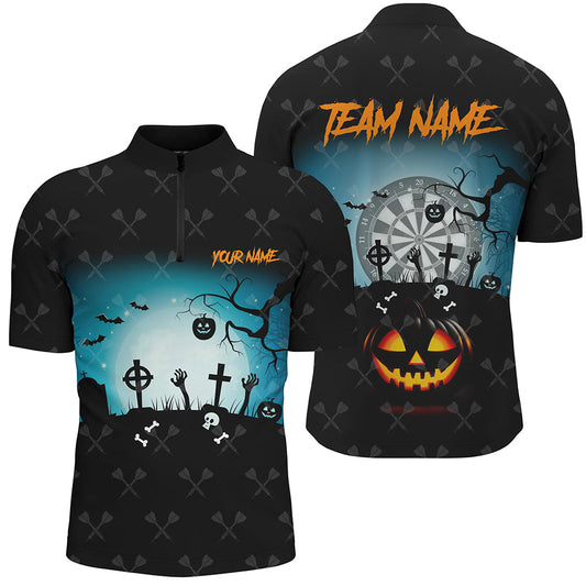 Individuelles Lustiges Halloween Dart Herren Shirt mit Viertelreißverschluss, Halloween Dart Trikot Geschenk TDM2480
