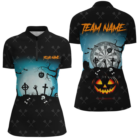 Individuelles Lustiges Halloween Dart Damen Quarter Zip Shirt, Halloween Dart Trikot Geschenk TDM2480