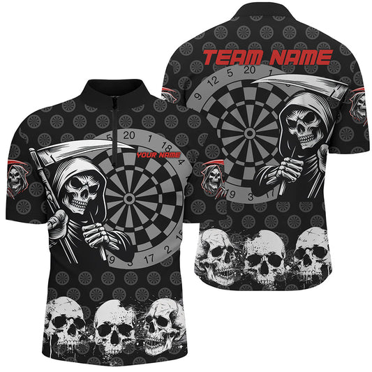 Individuelles Death Skull Dart Herren Shirt mit Viertelreißverschluss, Grunge Dart Team Trikot TDM2482