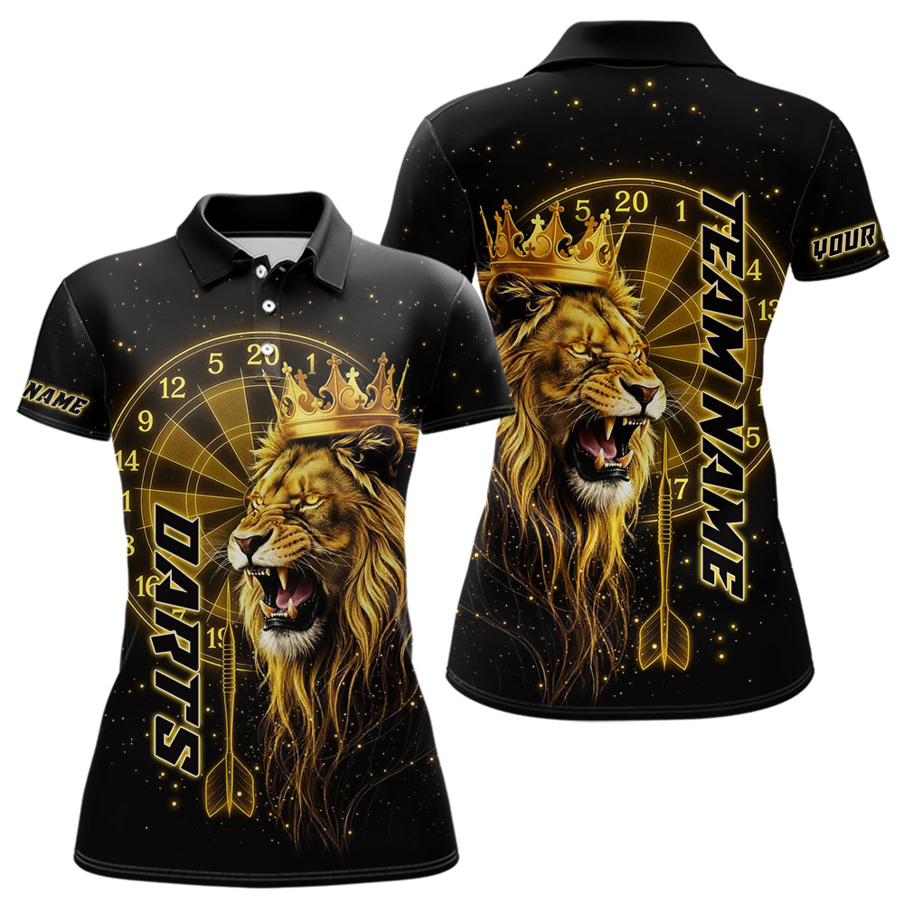 Schwarzes Und Goldenes Lustiges Löwenkronen-Dartshirt Für Damen – Liga-Teamtrikot Polo & 1/4 Zip TDM5000