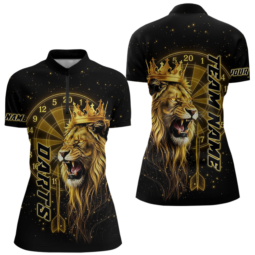 Schwarzes Und Goldenes Lustiges Löwenkronen-Dartshirt Für Damen – Liga-Teamtrikot Polo & 1/4 Zip TDM5000