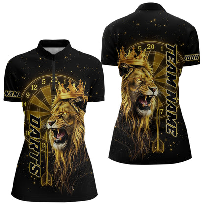 Schwarzes Und Goldenes Lustiges Löwenkronen-Dartshirt Für Damen – Liga-Teamtrikot Polo & 1/4 Zip TDM5000