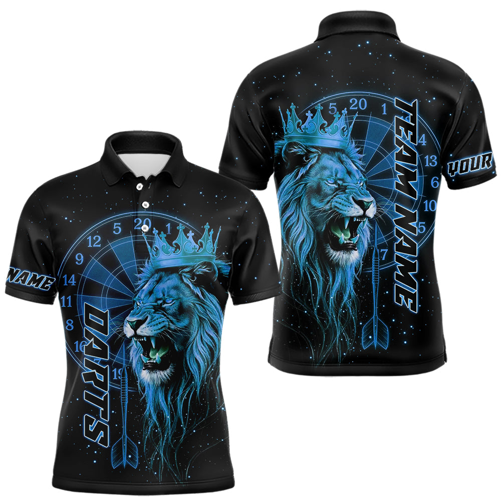 Schwarzes Und Blaues Lustiges Löwenkronen-Dartshirt Für Herren – Liga-Teamtrikot Polo & 1/4 Zip TDM5001