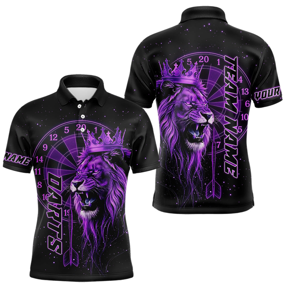 Schwarzes Und Lila Lustiges Löwenkronen-Dartshirt Für Herren – Liga-Teamtrikot Polo & 1/4 Zip TDM5002