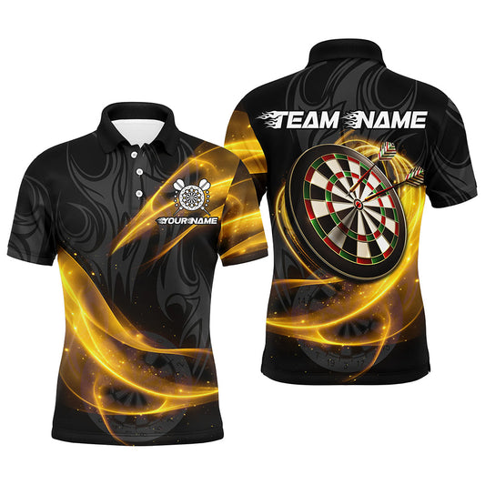 Individuelles gelbes Glitzern-Licht-Dart-Poloshirt für Herren, Dart-Team-Uniformtrikot TDM2983