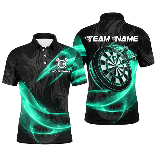 Individuelles türkisfarbenes Glitzern-Licht-Dart-Poloshirt für Herren, Dart-Team-Uniformtrikot TDM2984