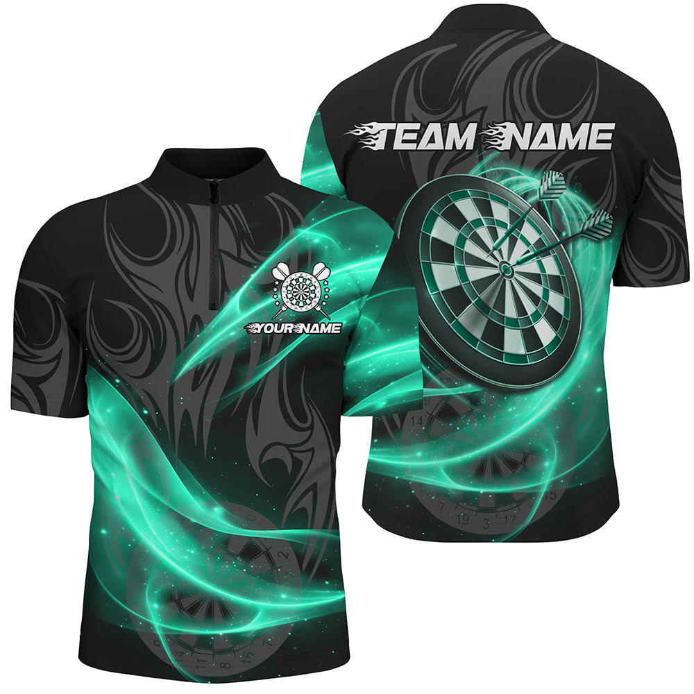 Individuelles Türkises Twinkle Light Dart Herren Shirt mit Viertelreißverschluss, Dart Trikot Team Uniform TDM2984