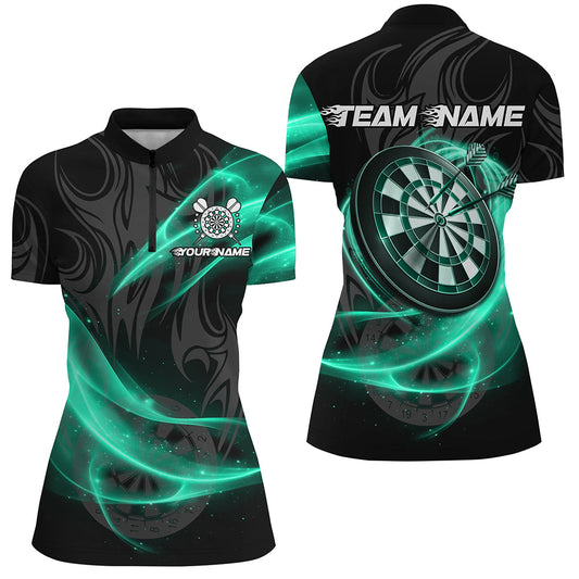 Individuelles Türkises Funkellicht Dart Damen Quarter Zip Shirt, Dart Team Uniform Trikot TDM2984