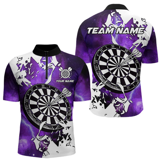 Lightning Grunge Dartboard Individuelles Herren Darts Viertelreißverschluss Shirts, Lila Darts Team Trikots TDM3724