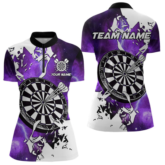 Blitz Grunge Dartbrett Individuelle Damen Dart Quarter Zip Shirts, Lila Darts Team Trikots TDM3724