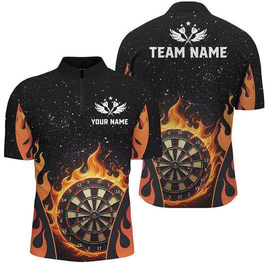 Orangenes Dart Flammen Dart Herren Shirt mit Viertelreißverschluss, Dart Team Liga Trikot TDM1455