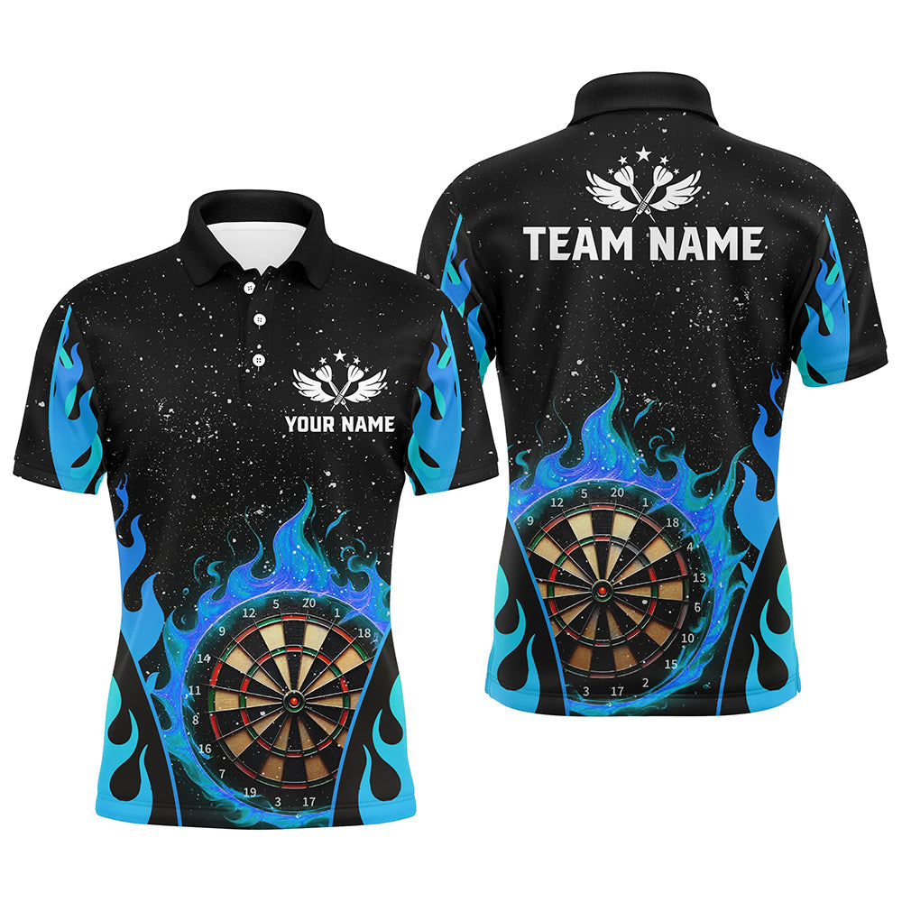 Individuelles Blaues Dart Flammen Dart Poloshirt Für Herren, Dart Teamtrikot Liga Shirt TDM1456