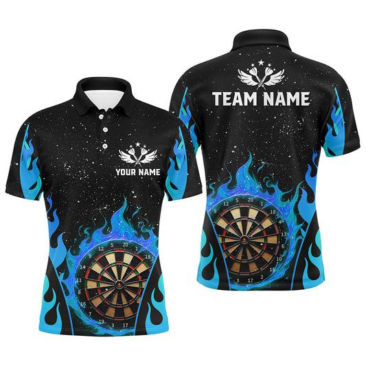 Individuelles Blaues Dart Flammen Dart Poloshirt Für Herren, Dart Teamtrikot Liga Shirt TDM1456