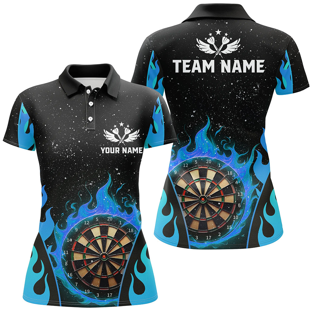 Individuelles Blaues Dart Flammen Dart Poloshirt Für Herren, Dart Teamtrikot Liga Shirt TDM1456