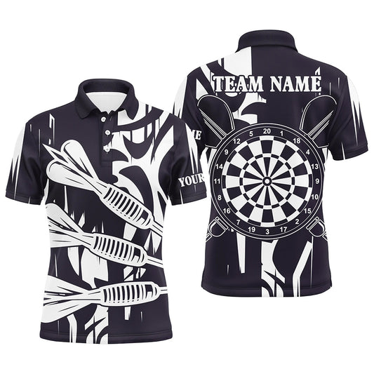 Individuelles Schwarz Weiß Groß Pfeil Dart Poloshirt Für Herren, Dart-Turniertrikot TDM2506