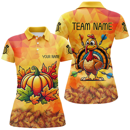 Individuelles Herbst Kürbis Erntedank Dart Poloshirt für Damen, Lustiges Truthahn Dart Geschenk TDM2757
