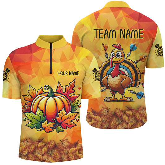 Individuelles Herbst Kürbis Erntedank Dart Herren Shirt mit Viertelreißverschluss, Lustiger Truthahn Dart Geschenk TDM2757