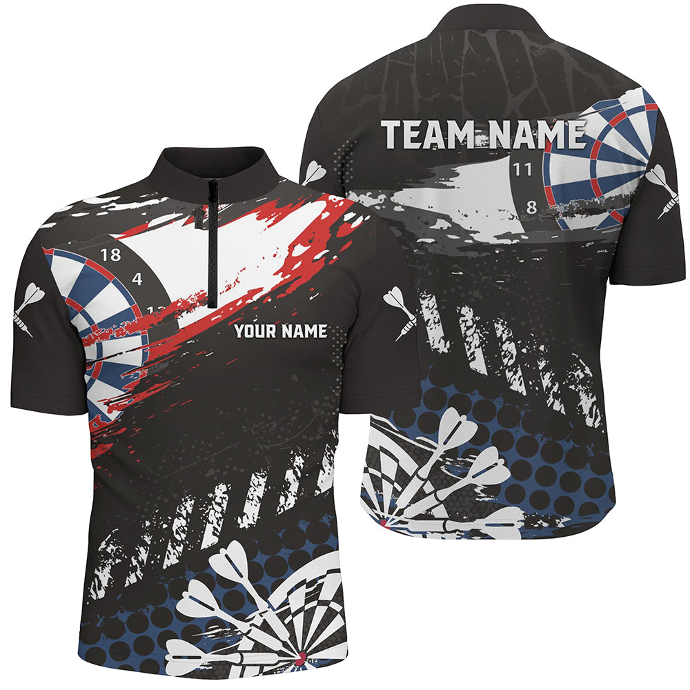 Dart Herren Shirt im Grunge-Stil mit Viertelreißverschluss, Retro Dart Team Trikot TDM1463
