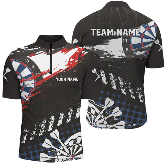 Dart Herren Shirt im Grunge-Stil mit Viertelreißverschluss, Retro Dart Team Trikot TDM1463