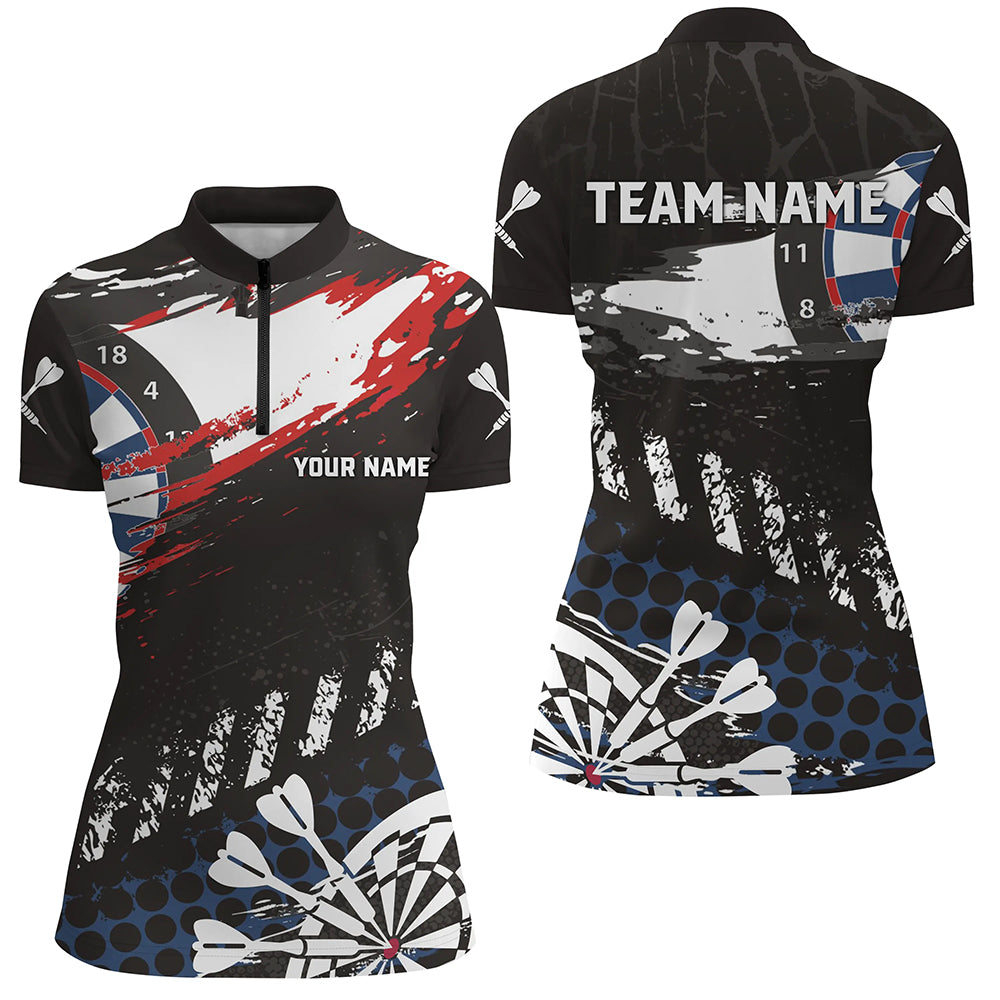 Individuelles Grunge-Design Dart Quarter Zip Shirt für Damen, Retro Dart Teamtrikot TDM1463