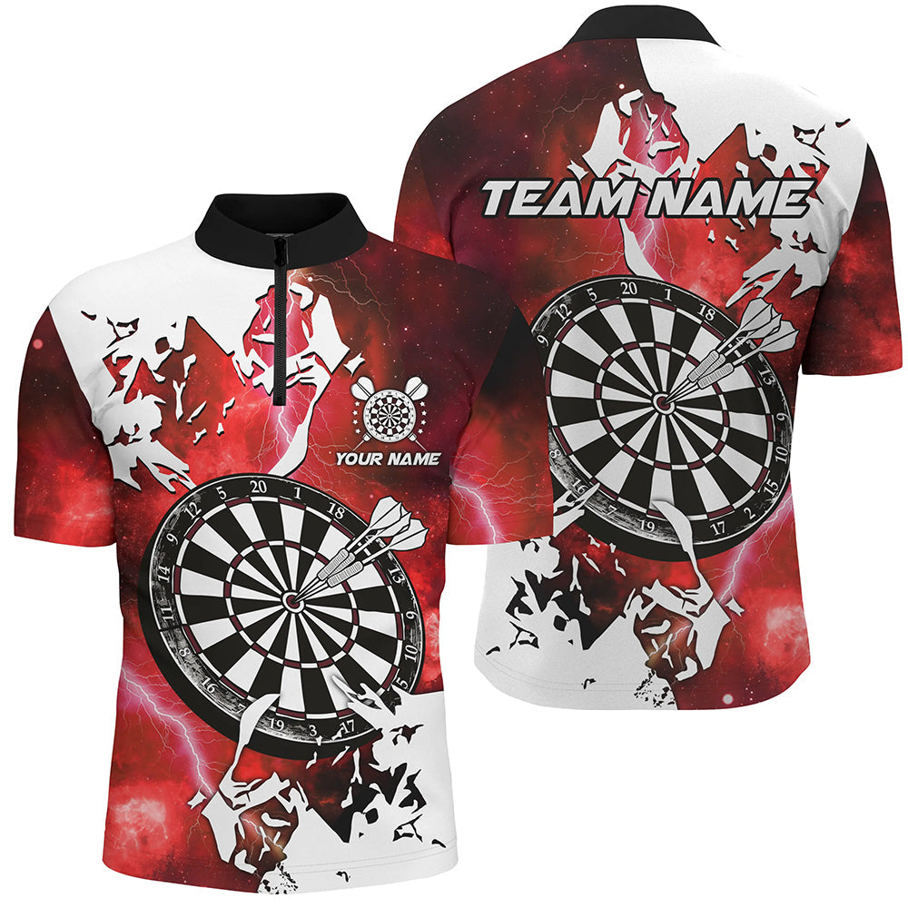 Individuelles Lightning Grunge Dartboard Herren Shirt mit Viertelreißverschluss, Rotes Dart Trikot Für Team TDM2257