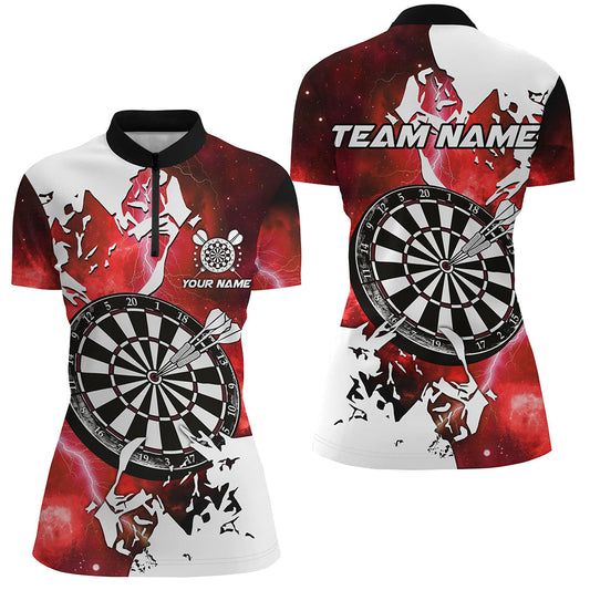 Individuelles Lightning Grunge Dartboard Damen Quarter Zip Shirt, Rotes Dart Trikot Für Team TDM2257