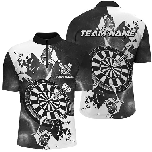 Individuelles Lightning Grunge Dartboard Dart Herren Shirt mit Viertelreißverschluss, Schwarzes Team Trikot TDM2258