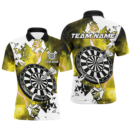 Individuelles Blitz Grunge Dartbrett Dart Poloshirt Für Herren, Gelbes Teamtrikot TDM2259