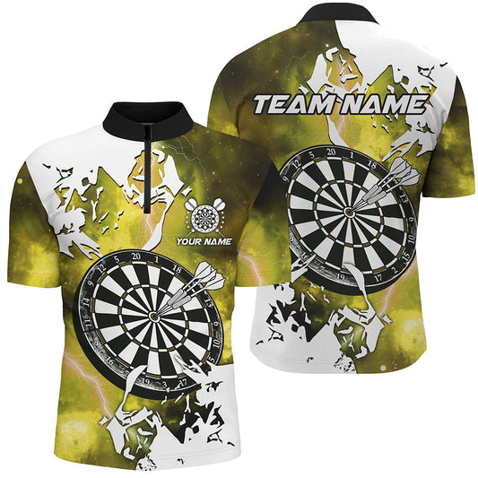 Individuelles Lightning Grunge Dartboard Dart Herren Shirt mit Viertelreißverschluss, Gelbes Team Trikot TDM2259