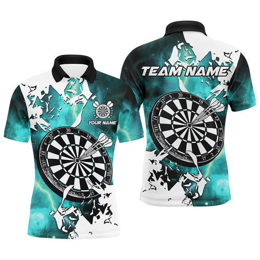 Individuelles Blitz Grunge Dartbrett Dart Poloshirt Für Herren, Türkises Teamtrikot TDM2260