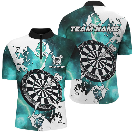 Individuelles Lightning Grunge Dartboard Dart Herren Shirt mit Viertelreißverschluss, Türkises Team Trikot TDM2260