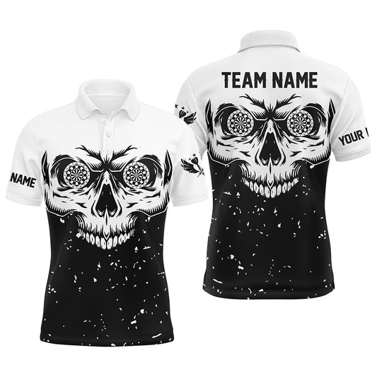 Individuelles Grunge Schwarz Weiß Totenschädel Dart Poloshirt Für Herren, Dart Team Liga Shirts TDM1470
