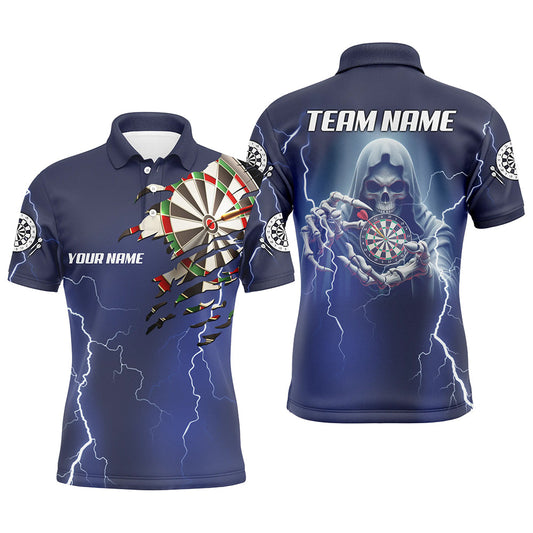 Individuelles Skelett Dart Donner Blitz Blau Dart Poloshirt Für Herren, Darttrikot TDM1471