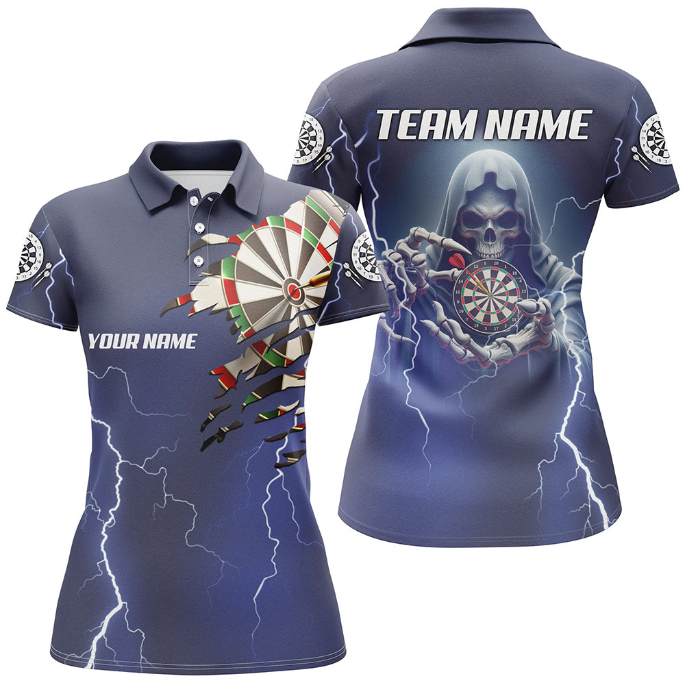 Individuelles Skelett Dart Donner Blitz Blau Dart Poloshirt Für Herren, Darttrikot TDM1471