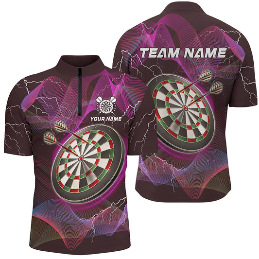 Pinkes Dartboard Dart Herren Shirt mit Viertelreißverschluss, Dart Trikot für Teamspieler TDM2049
