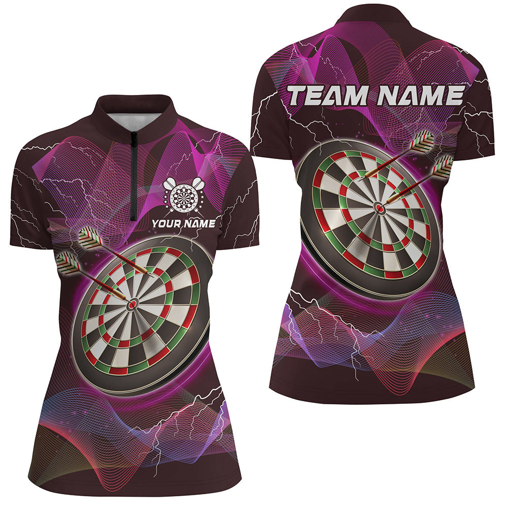 Individuelles Pinkes Dartboard Dart Quarter Zip Shirt Für Damen, Dart Trikot Für Team Spieler TDM2049