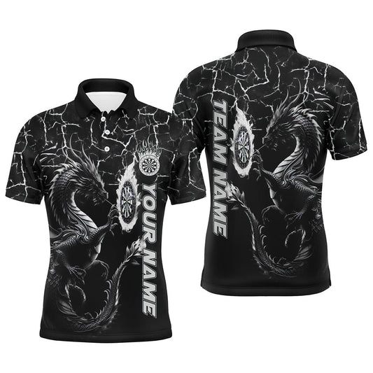 Individuelles schwarz-weißes großes Drachen-Dart-Poloshirt für Herren, Team-Liga-Darttrikot TDM3007