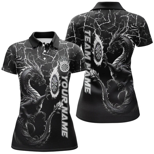 Individuelles Schwarz Weiß Großes Drachen Dart Poloshirt für Damen, Team Liga Dart Trikot TDM3007