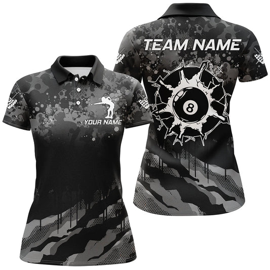 Personalisiertes Grunge-Tarn-Poloshirt für Damen, lustiges 8-Ball-Pool-Teamshirt TDM3250