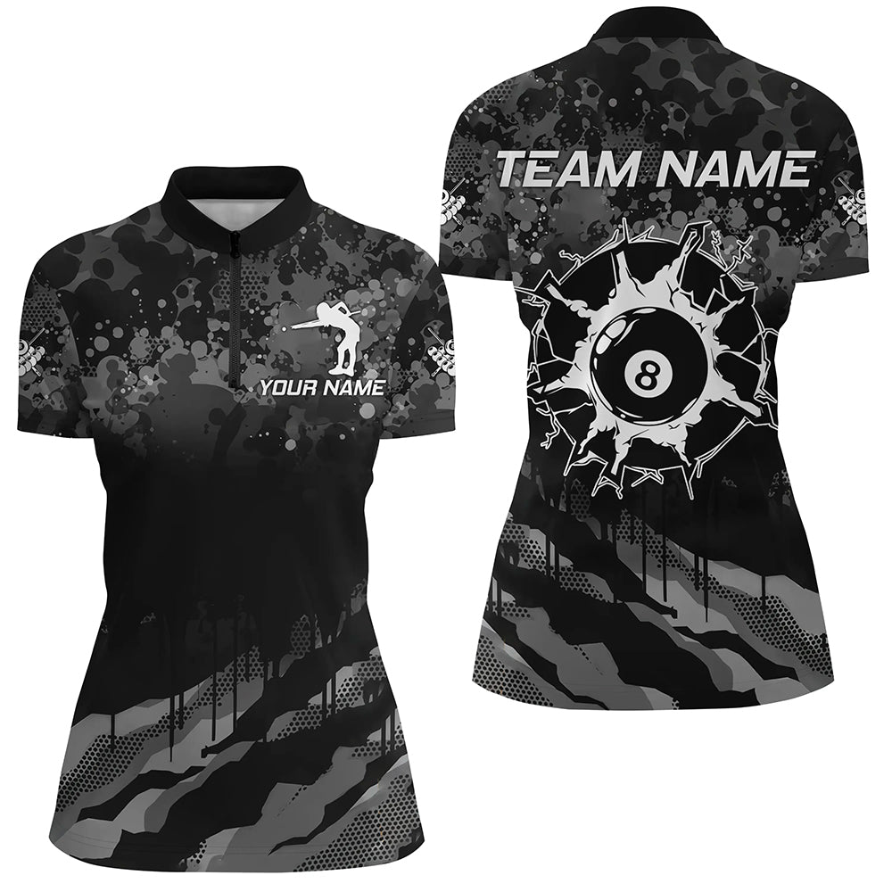 Personalisiertes Grunge-Camo Quarter-Zip Shirt für Damen, lustiges 8-Ball-Pool-Team-Shirt TDM3250