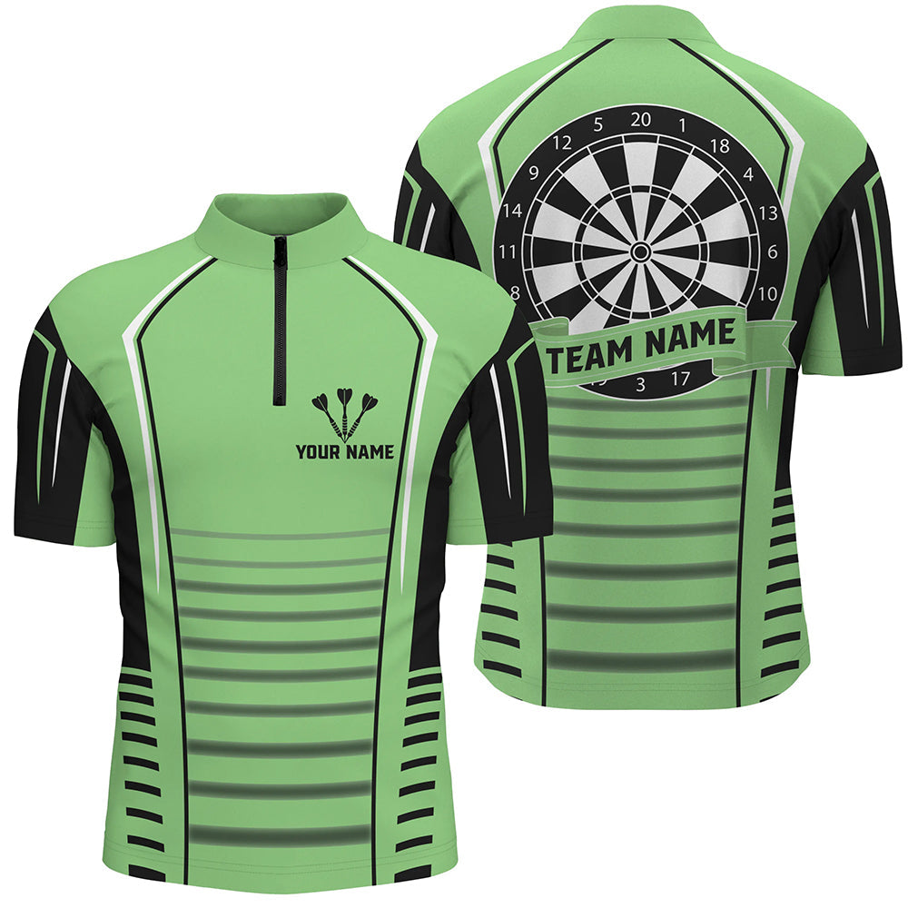 Individuelles Schwarz-Grünes Dartboard Herren Shirt mit Viertelreißverschluss, Beste Dart Team Trikots TDM1269