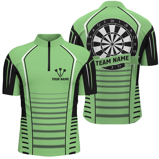 Individuelles Schwarz-Grünes Dartboard Herren Shirt mit Viertelreißverschluss, Beste Dart Team Trikots TDM1269