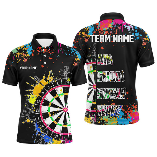 Lustige Dartscheiben Bunt Farbe Ziel Schuss Fluch Wiederholen Herren Dartshirt | Schwarz TDM2778