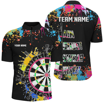 Lustige Dartscheiben Bunt Farbe Ziel Schuss Fluch Wiederholen Herren Dartshirt | Schwarz TDM2778