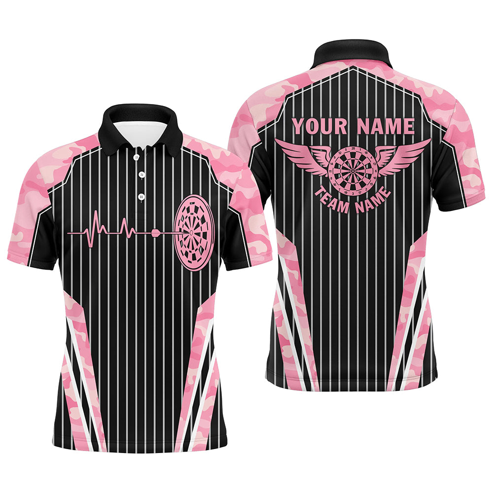 Rosa Camo Dartscheibe Puls Herzschlag Lustige Flügel Herren Dartshirt – Team Trikot TDM2787