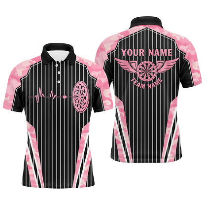 Rosa Camo Dartscheibe Puls Herzschlag Lustige Flügel Herren Dartshirt – Team Trikot TDM2787
