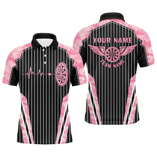 Rosa Camo Dartscheibe Puls Herzschlag Lustige Flügel Herren Dartshirt – Team Trikot TDM2787