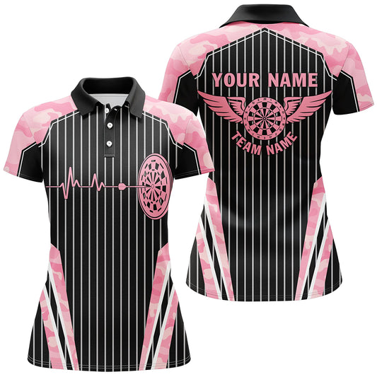 Rosa Camo Dartscheibe Puls Herzschlag Lustige Flügel Damen Dartshirt – Team Trikot TDM2787