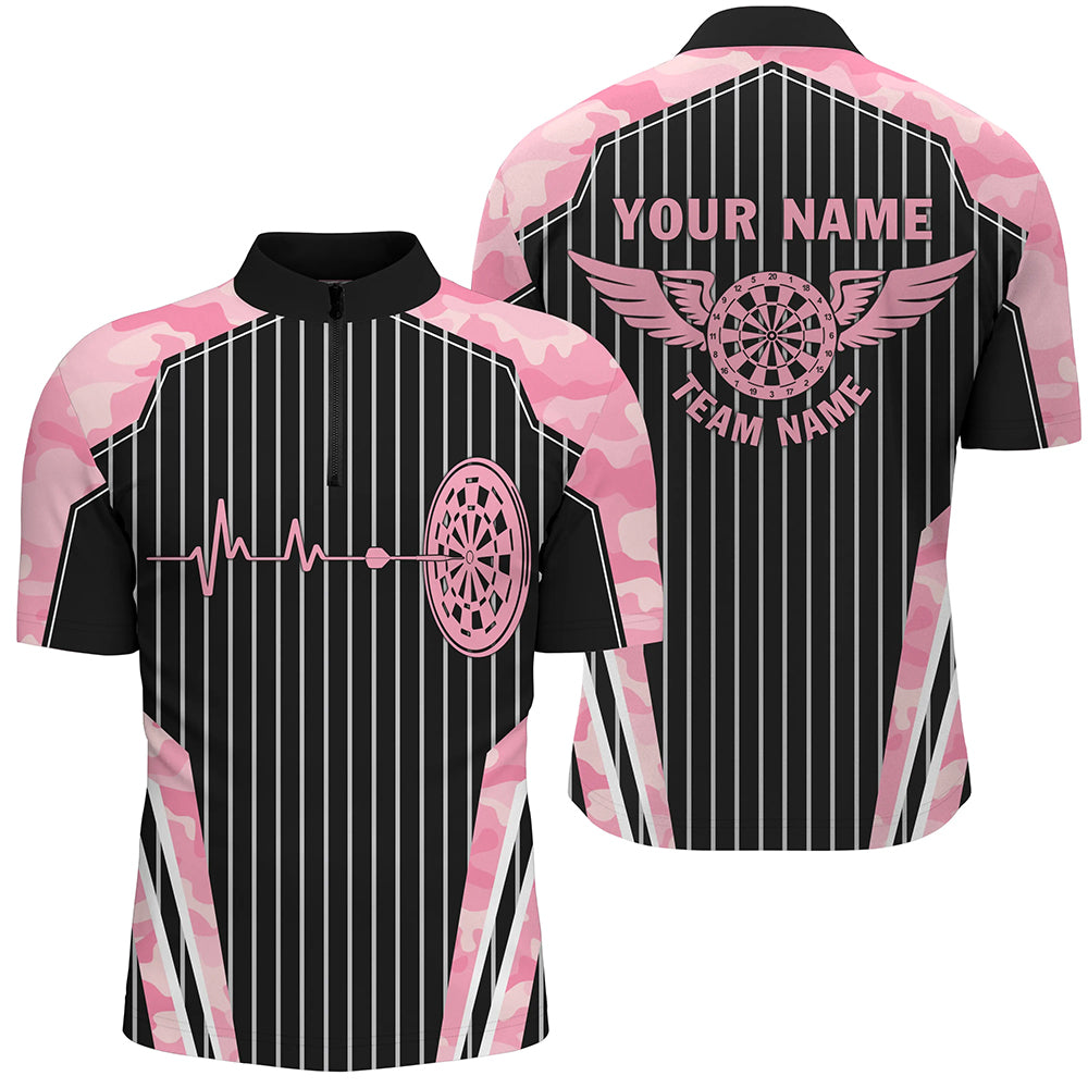 Rosa Camo Dartscheibe Puls Herzschlag Lustige Flügel Herren Dartshirt – Team Trikot TDM2787